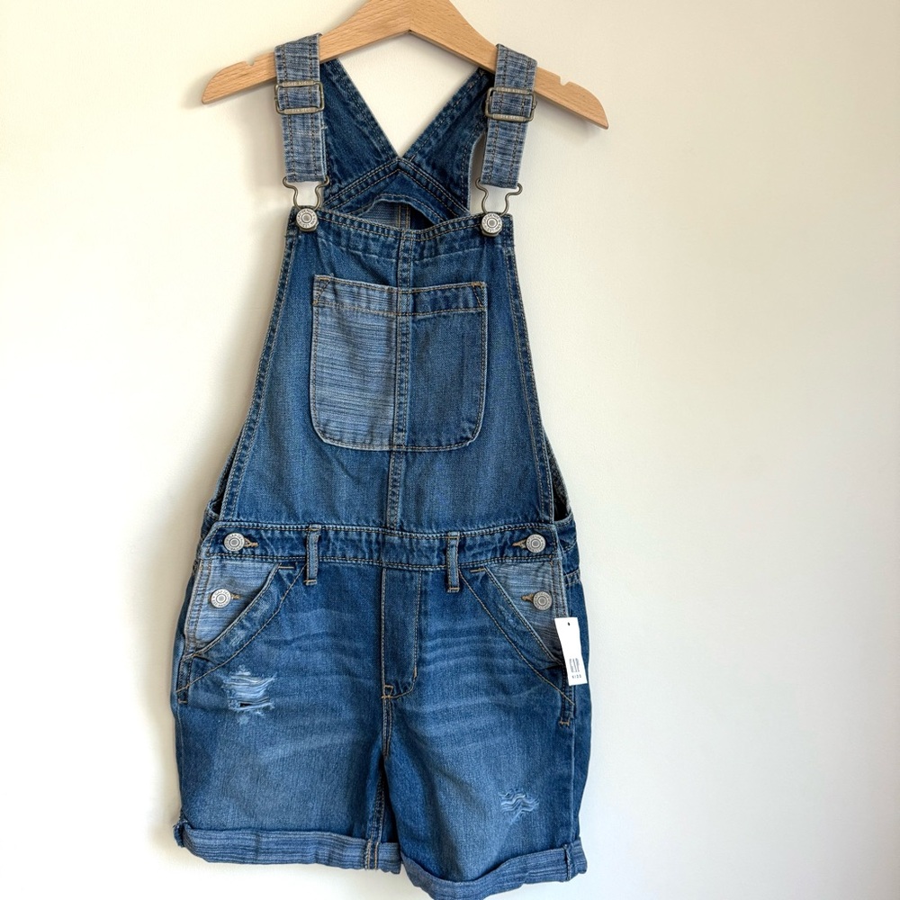 NEW GAP Kids Girls Two Tone Blue Denim Shorts Overalls Size M